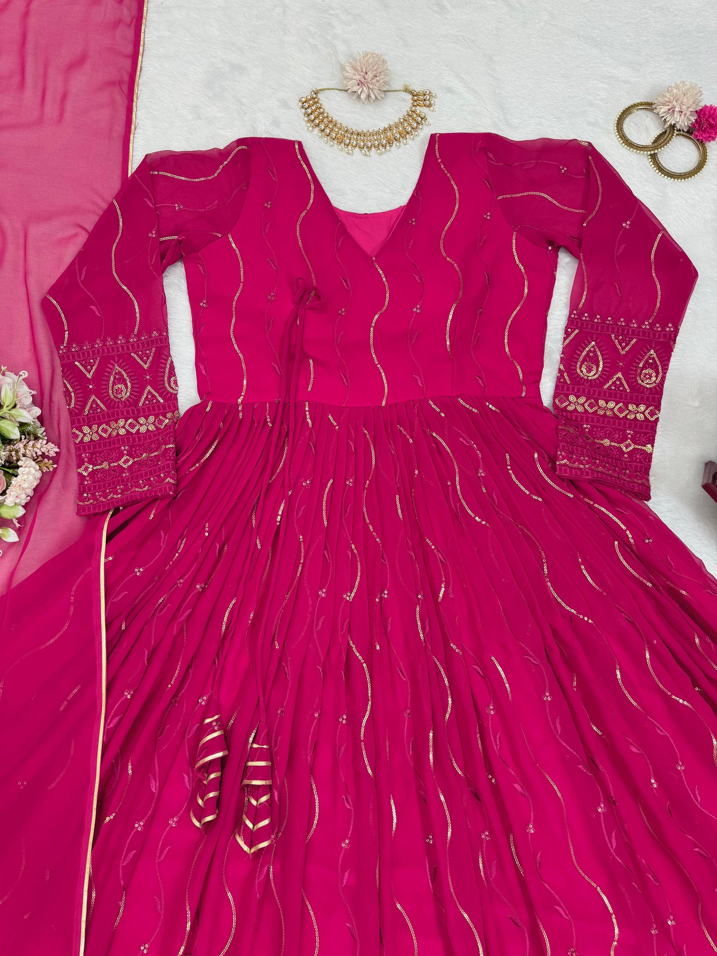 Pink georgette embroidered party wear anarkali suit