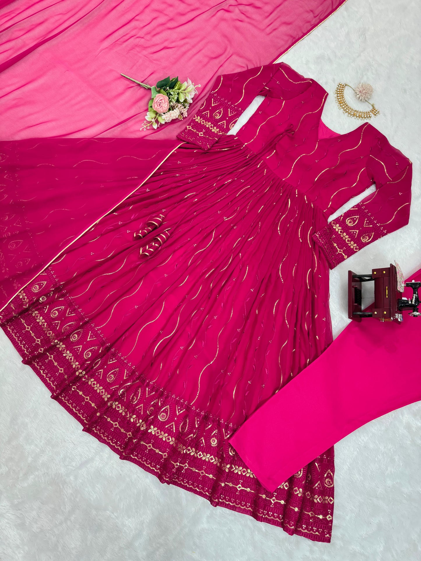 Pink georgette embroidered party wear anarkali suit