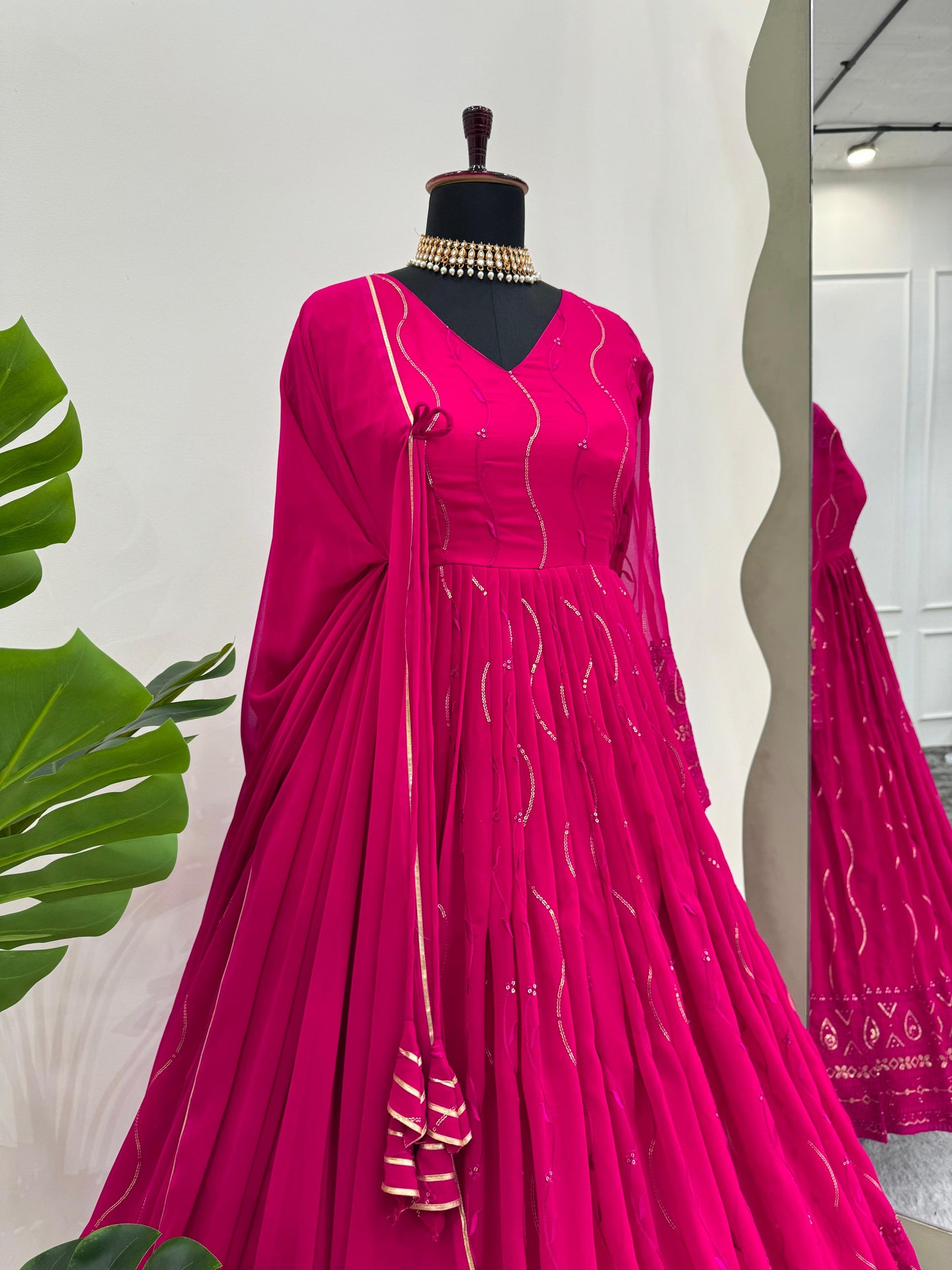 Pink georgette embroidered party wear anarkali suit