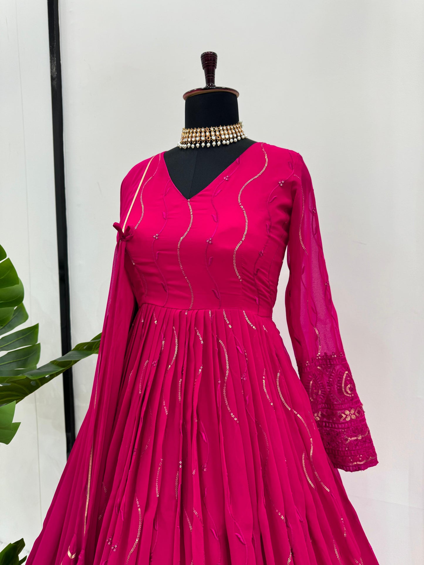 Pink georgette embroidered party wear anarkali suit