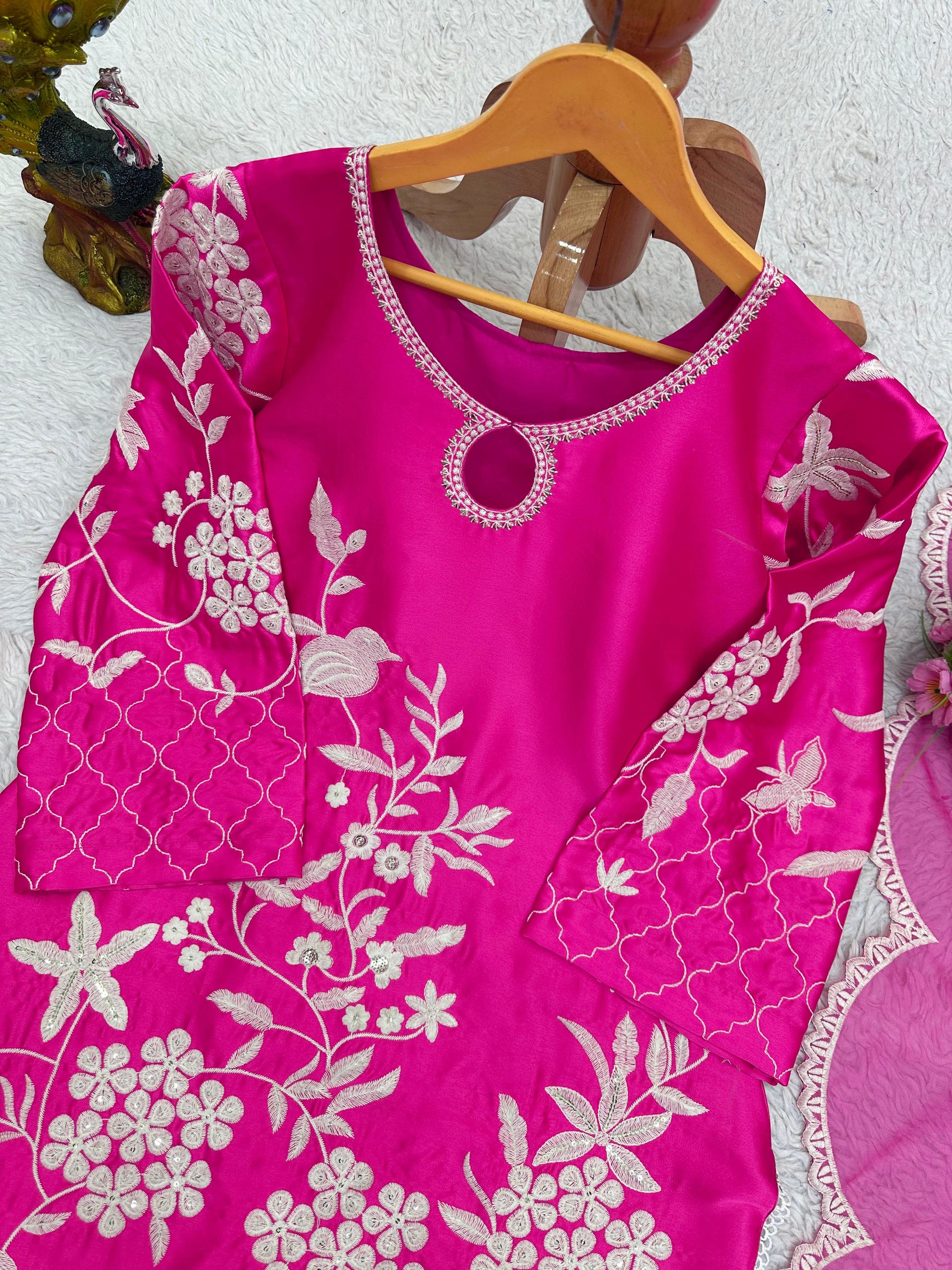 Pink japan satin embroidered patiyala punjabi suit