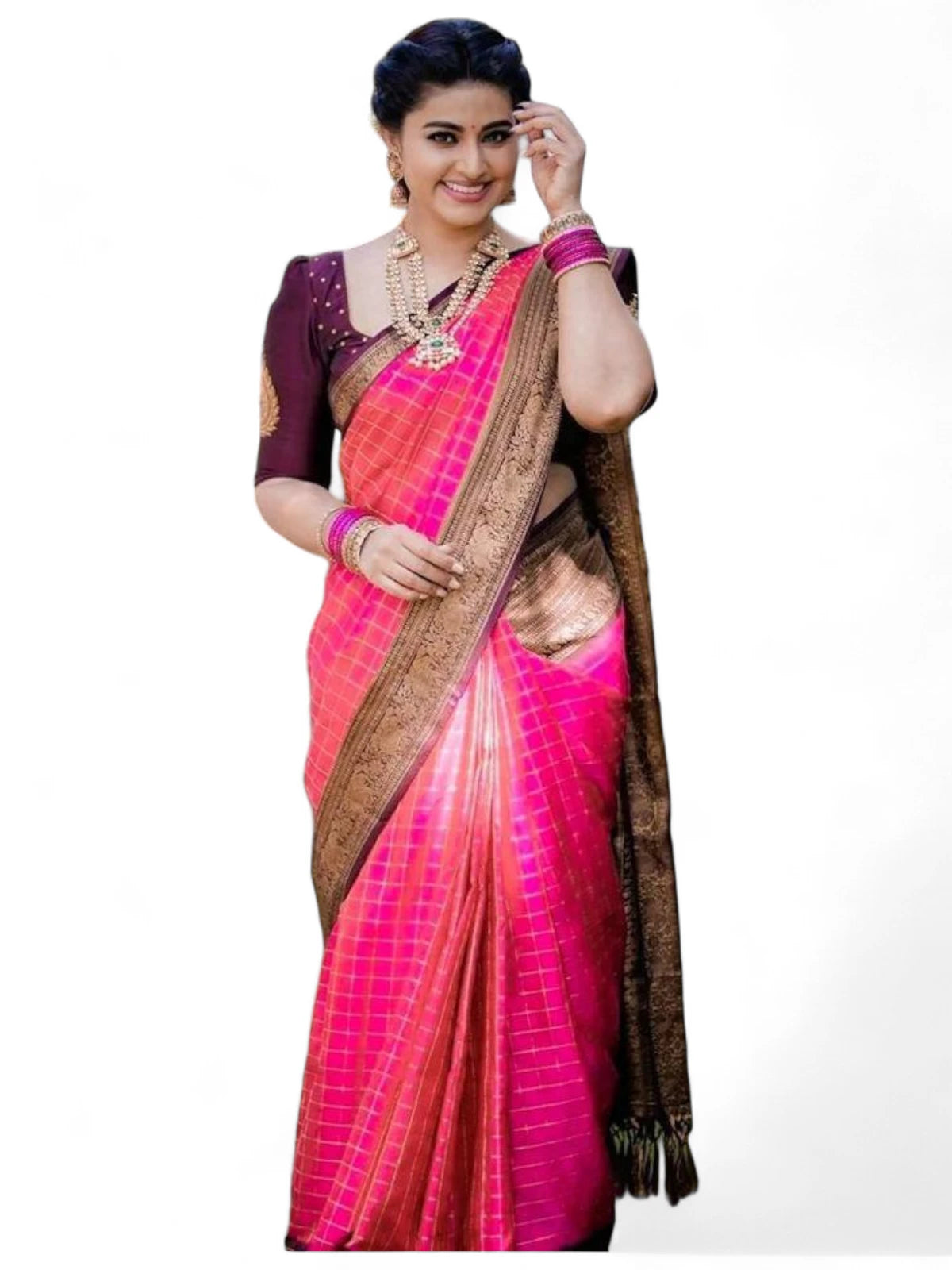Pink lichi silk rich pallu jacquard wedding saree