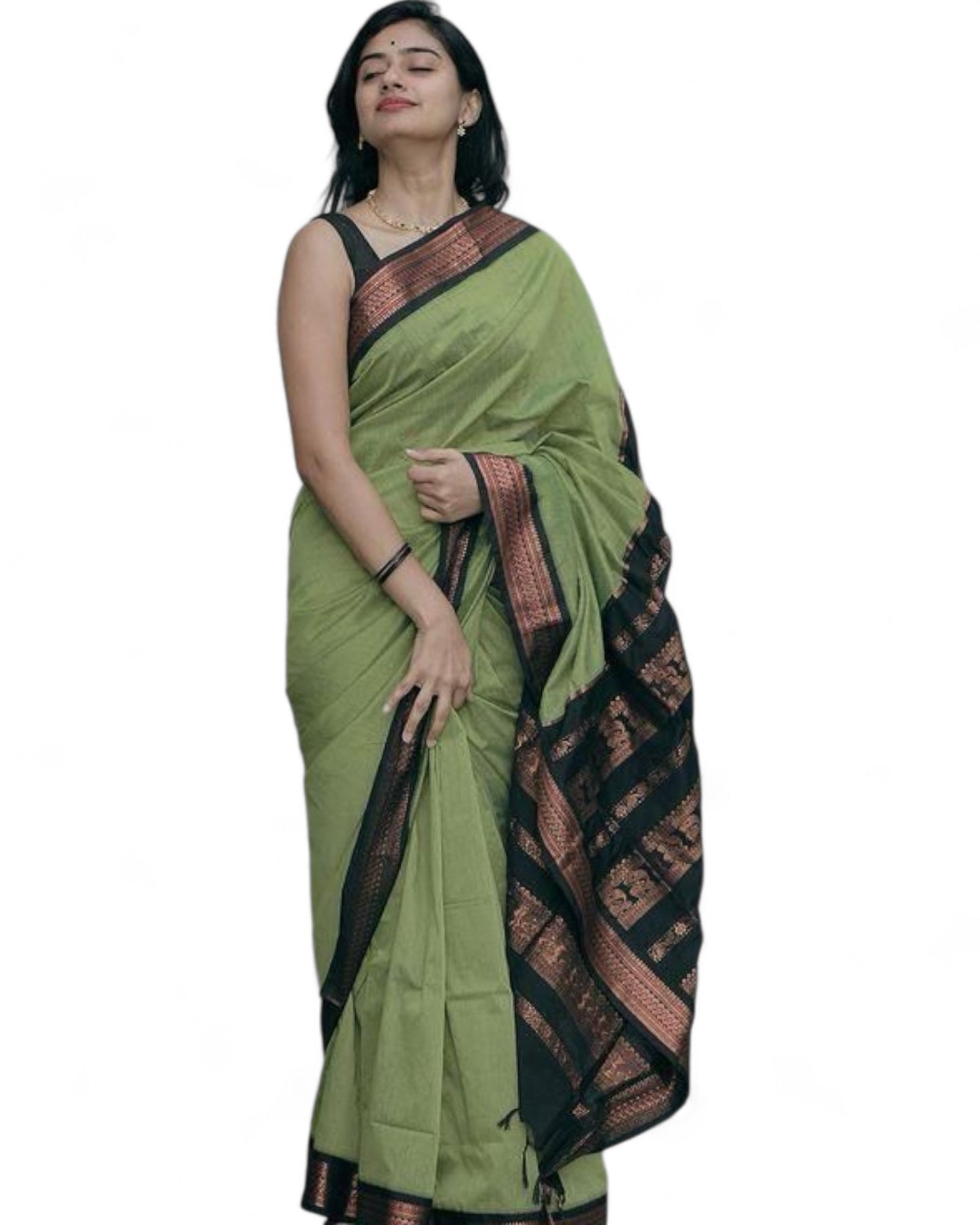 Pista green lichi silk rich pallu jacquard work saree