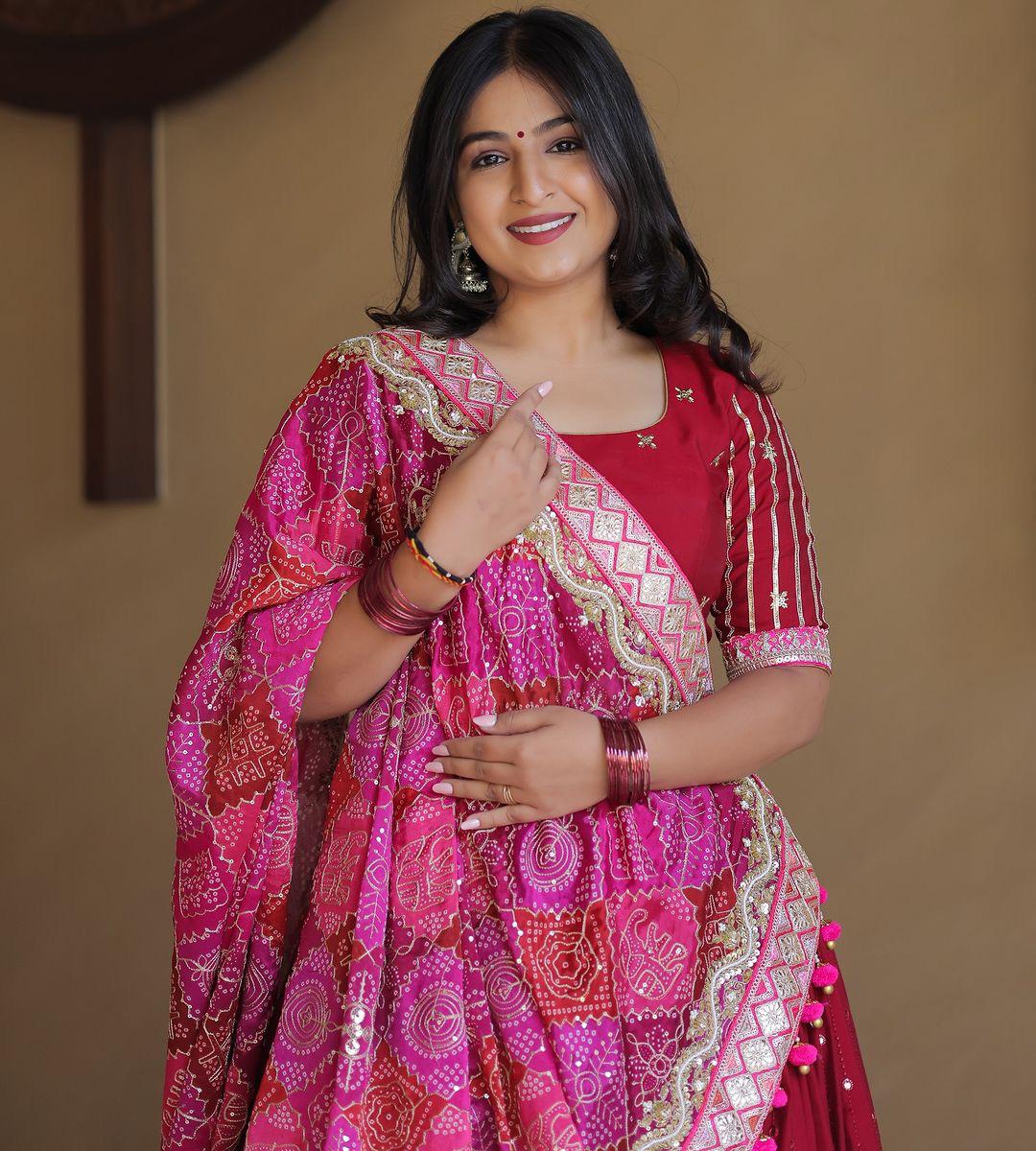 Red cotton mirror work navratri lehenga chaniya choli
