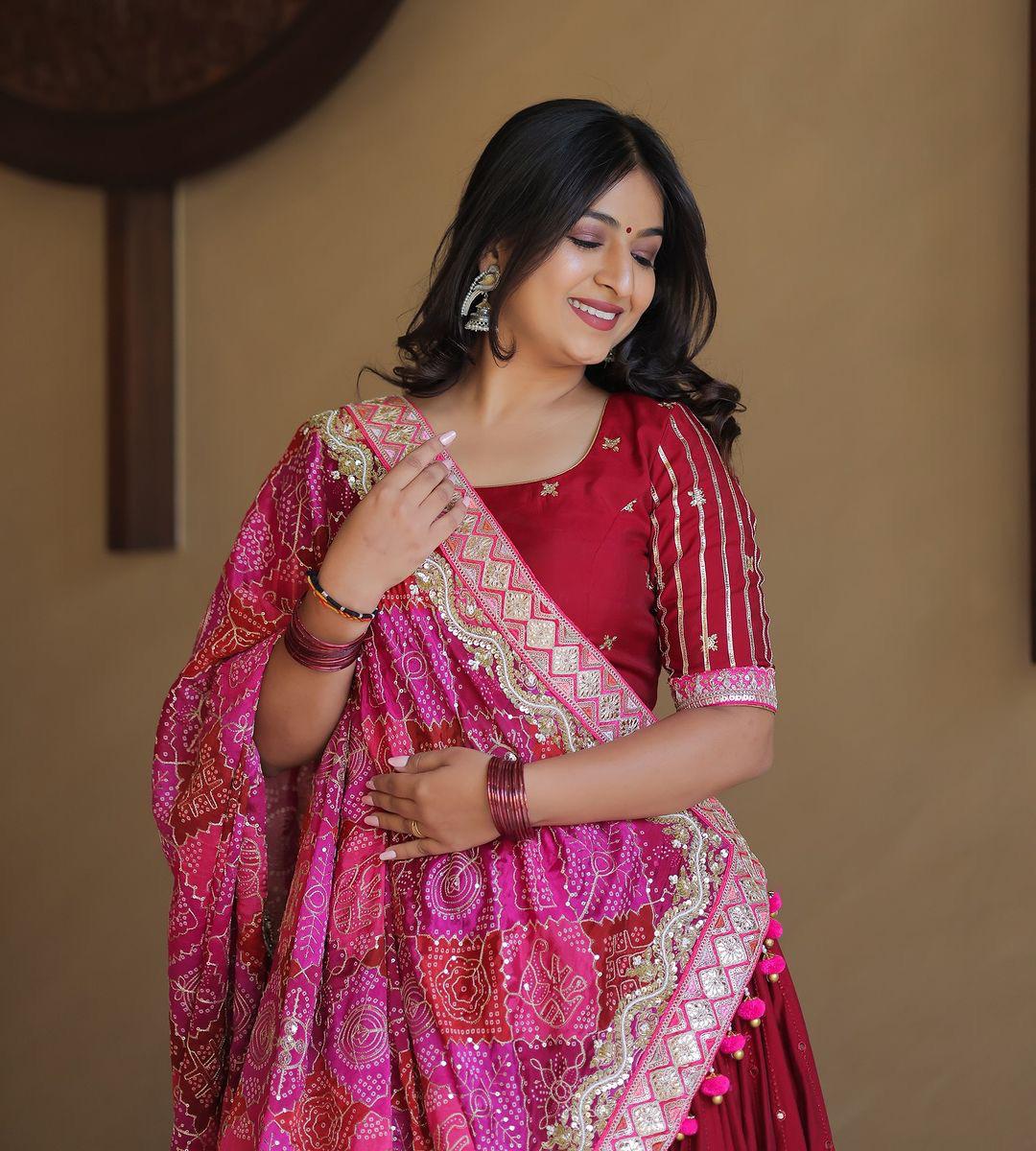 Red cotton mirror work navratri lehenga chaniya choli