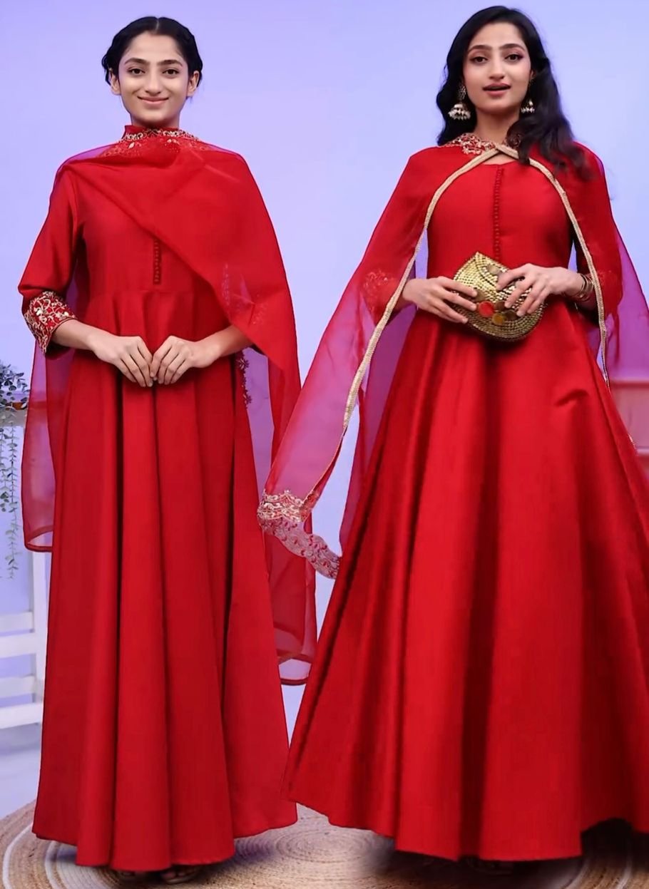 Red tapeta silk designer stylish anarkali suit