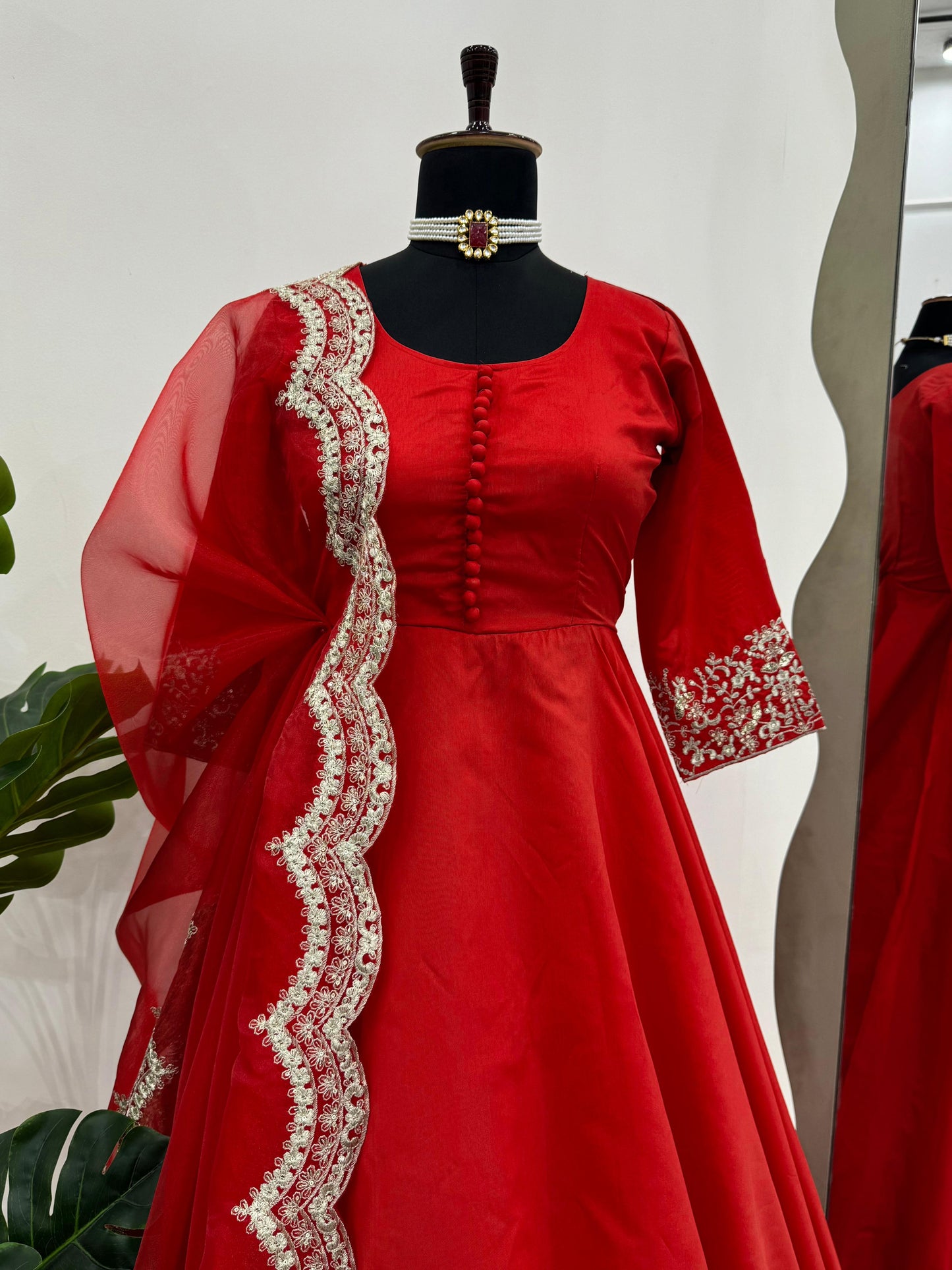 Red tapeta silk designer stylish anarkali suit