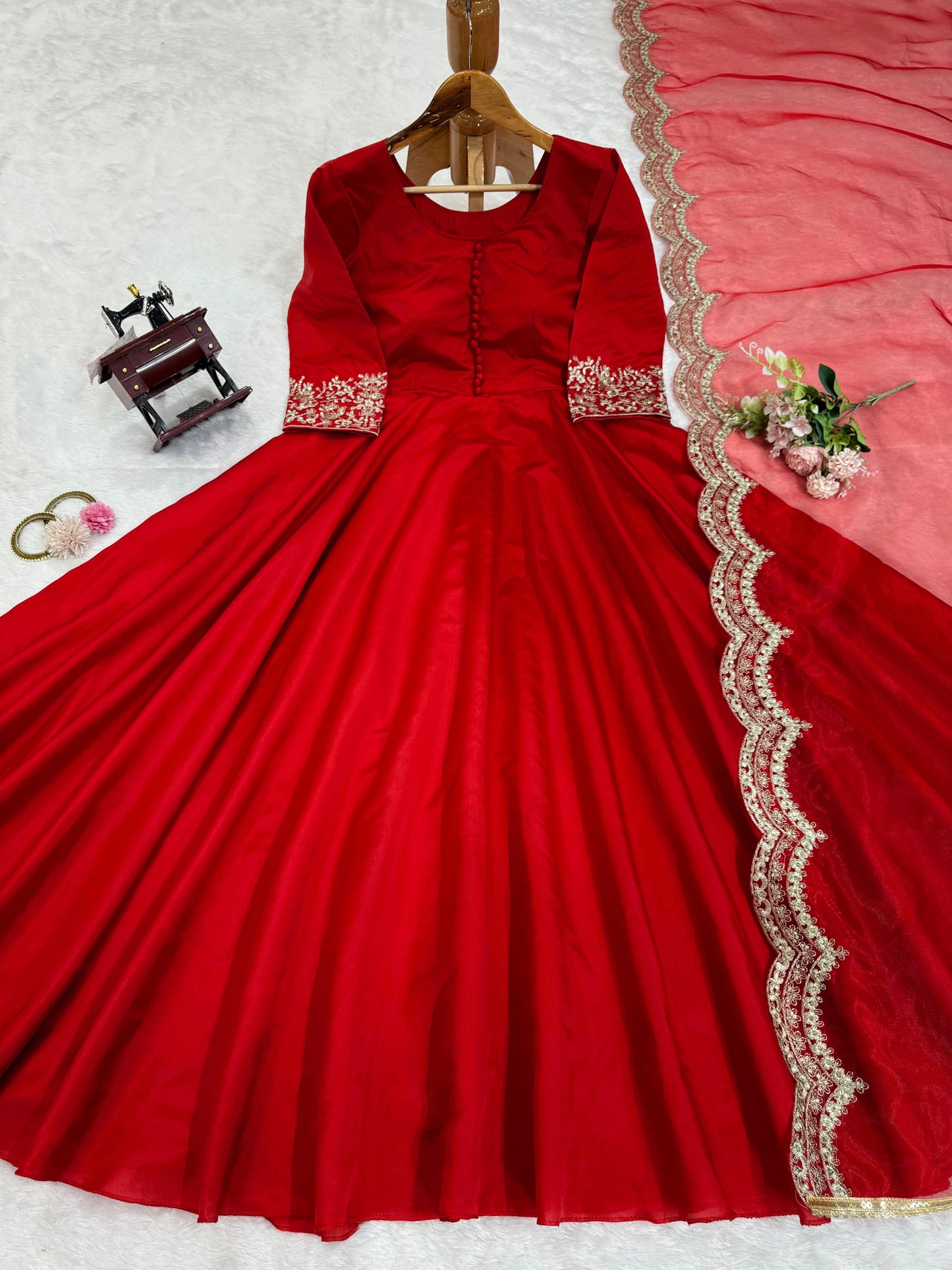 Red tapeta silk designer stylish anarkali suit
