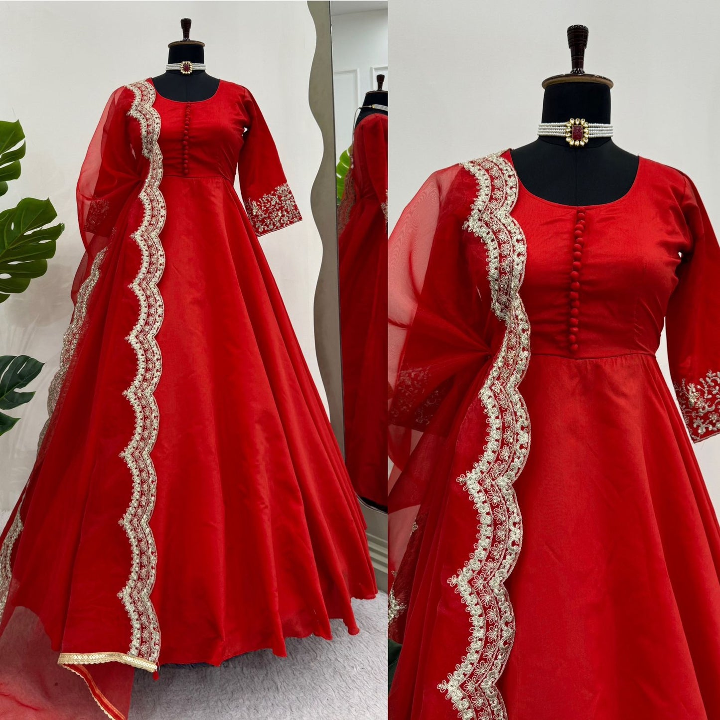 Red tapeta silk designer stylish anarkali suit