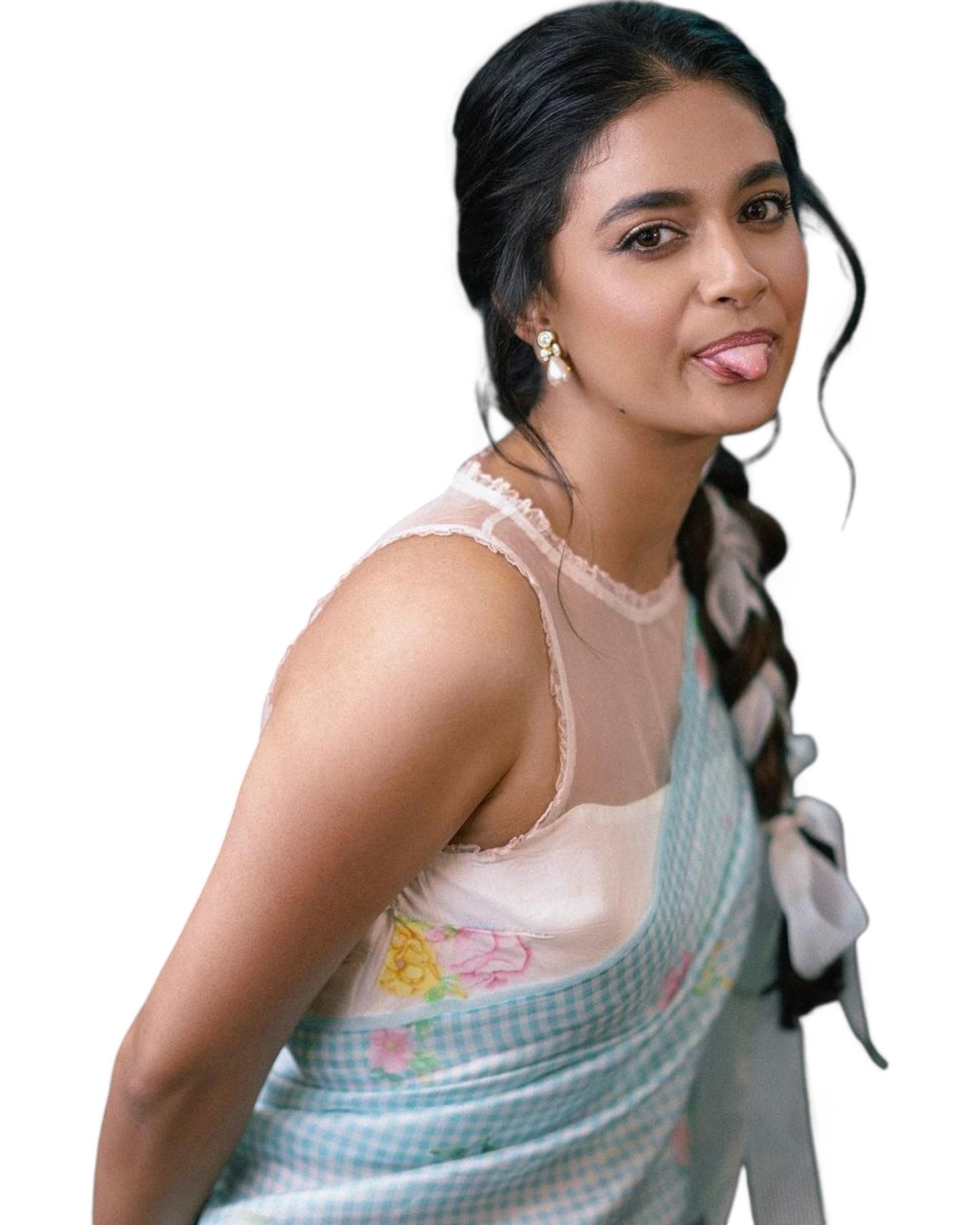 Sea Green Linen Cotton Small Chex Printed Office Wear Stylish Saree