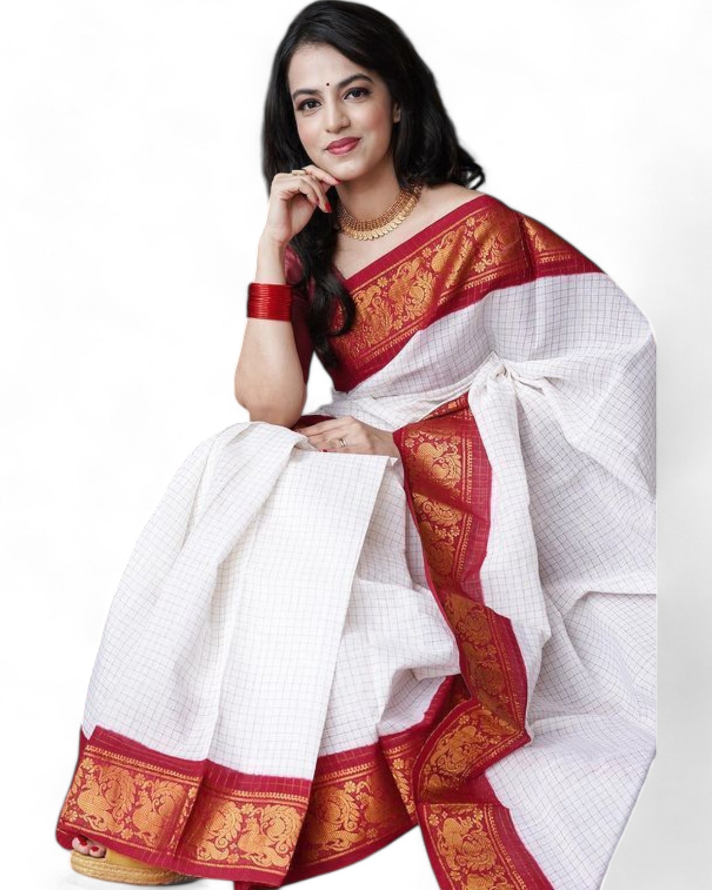 Soft Lichi Silk Saree with Rich Pallu & Jacquard Work White Free Size