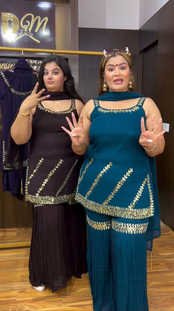 Stylish designer georgette embroidered sharara suit