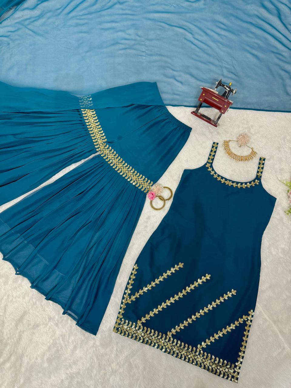 Stylish designer georgette embroidered sharara suit