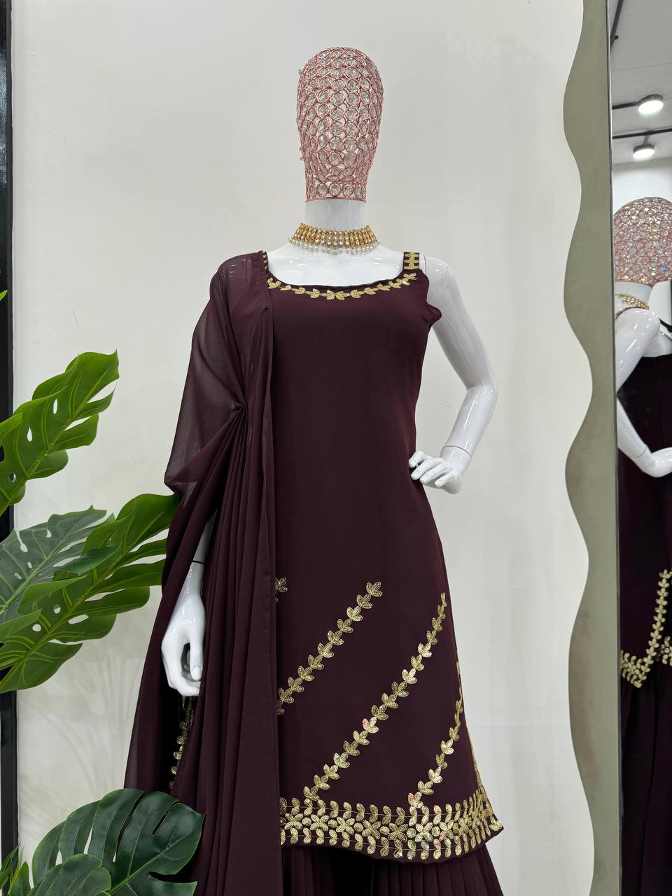 Stylish designer georgette embroidered sharara suit