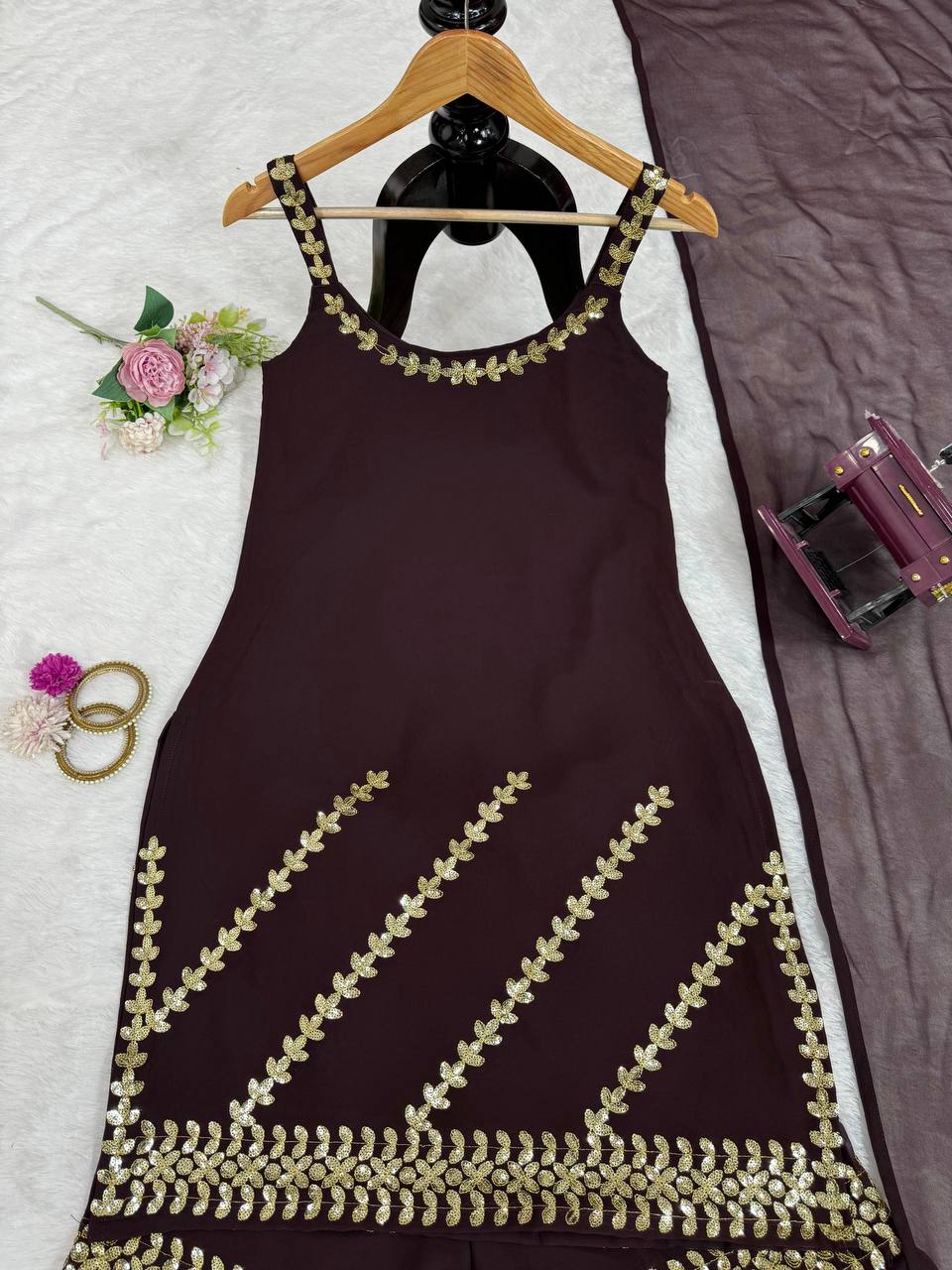 Stylish designer georgette embroidered sharara suit