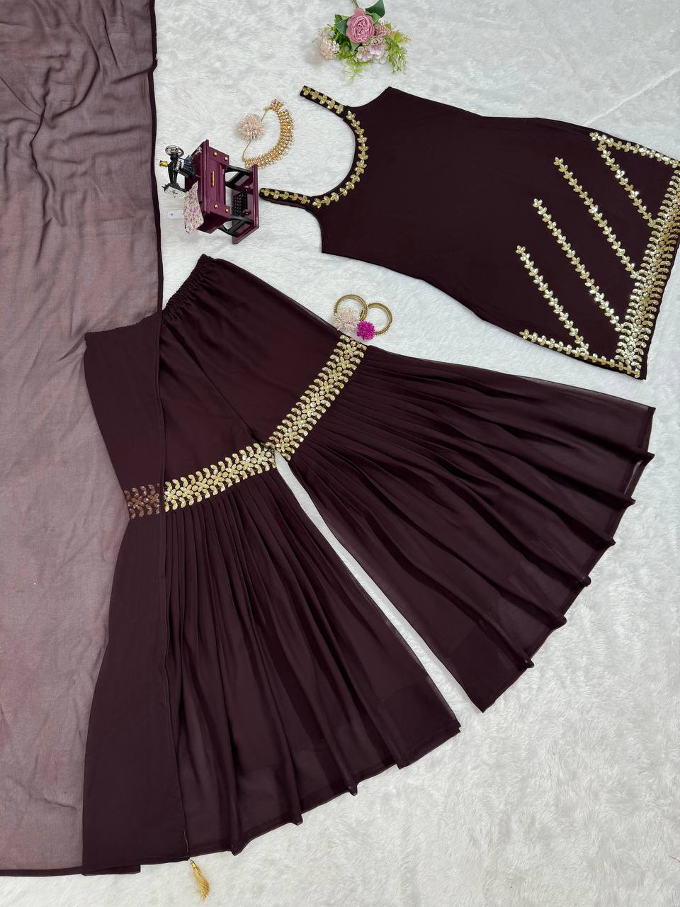 Stylish designer georgette embroidered sharara suit