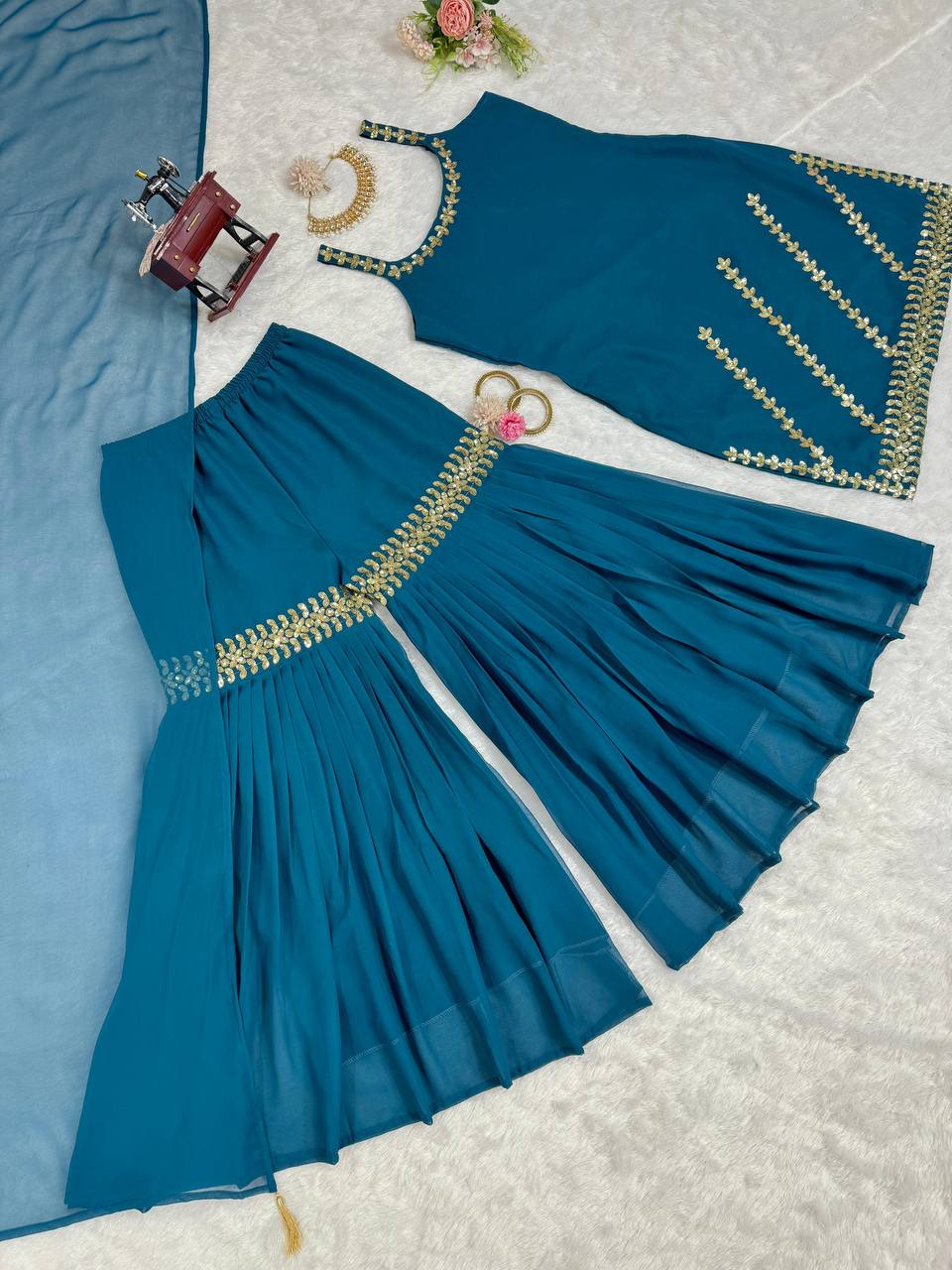 Stylish designer georgette embroidered sharara suit