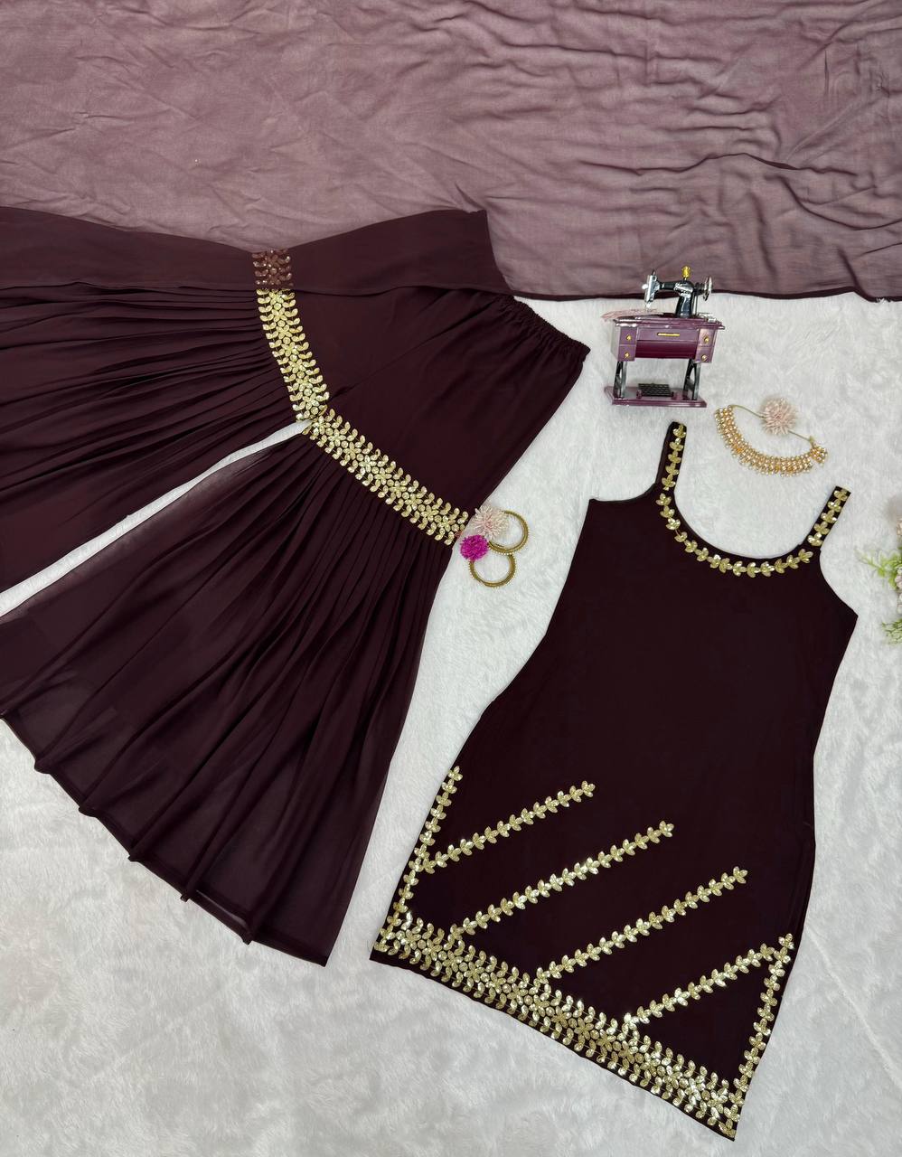 Stylish designer georgette embroidered sharara suit