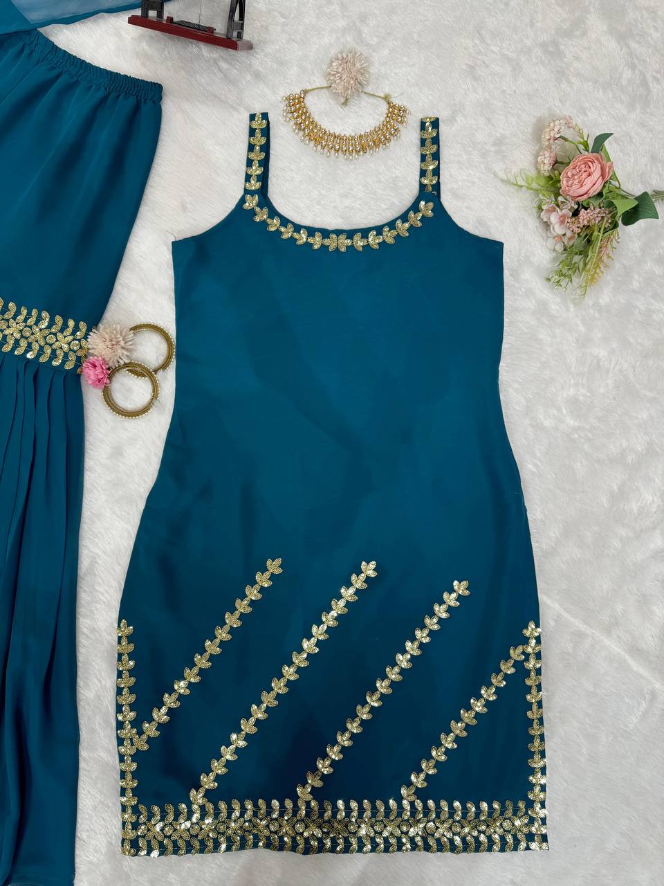 Stylish designer georgette embroidered sharara suit