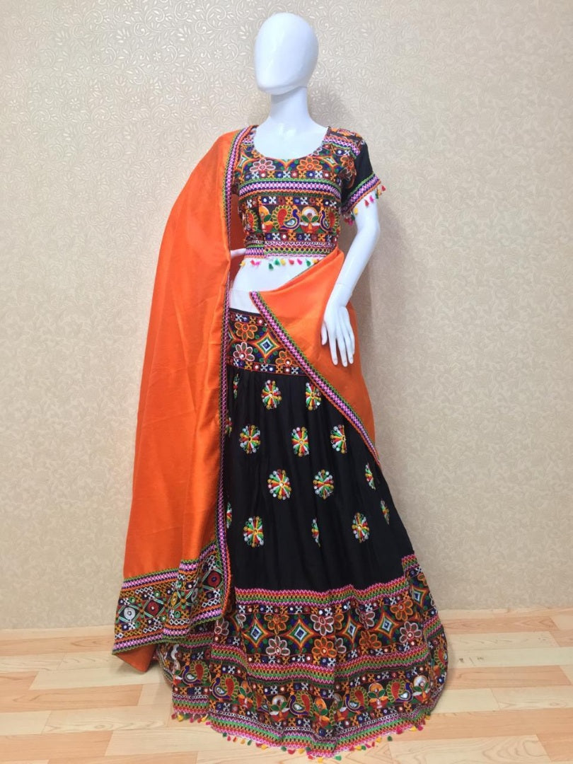 Black zoya silk multi thread worked navratri special lehenga choli
