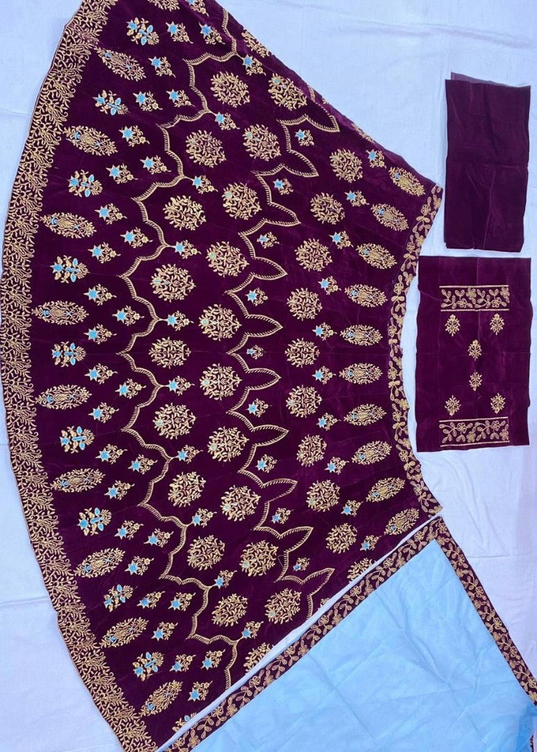 Dark green velvet embroidered wedding lehenga choli