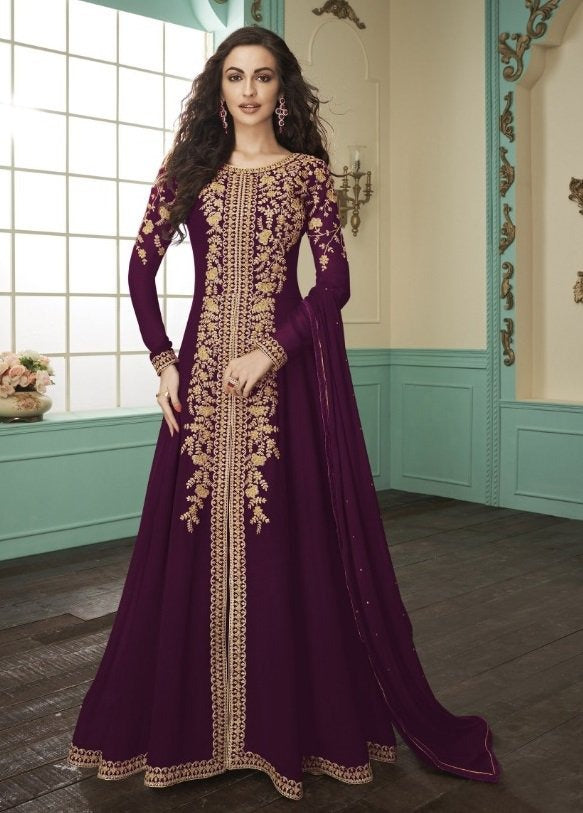 Purple georgette codding embroidery wedding long salwar suit