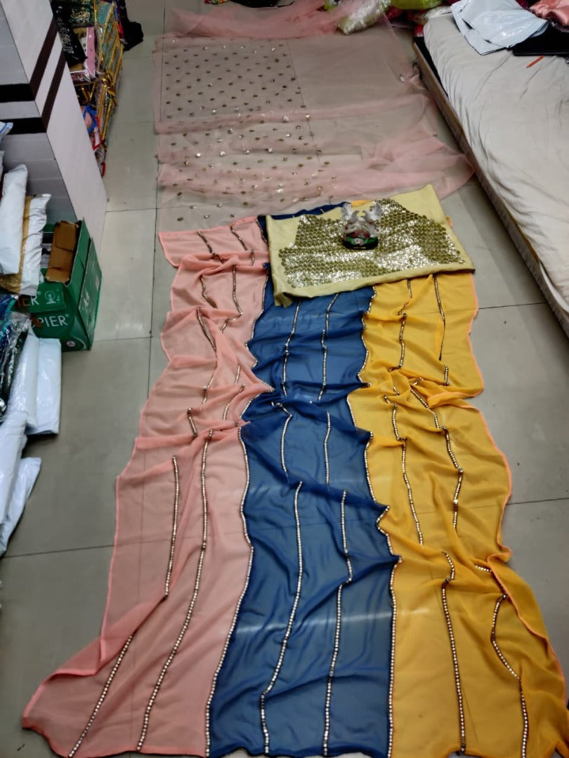 Multicolor sequence work designer saree