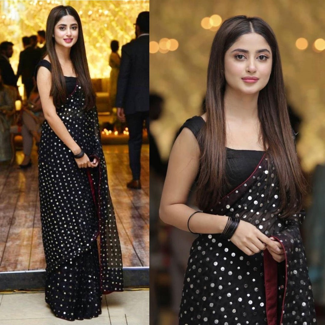 Black georgette sequence work partywear saree