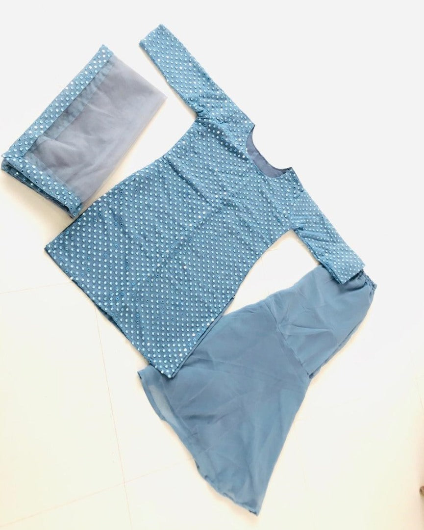 Grey georgette sequence work sharara salwar suit