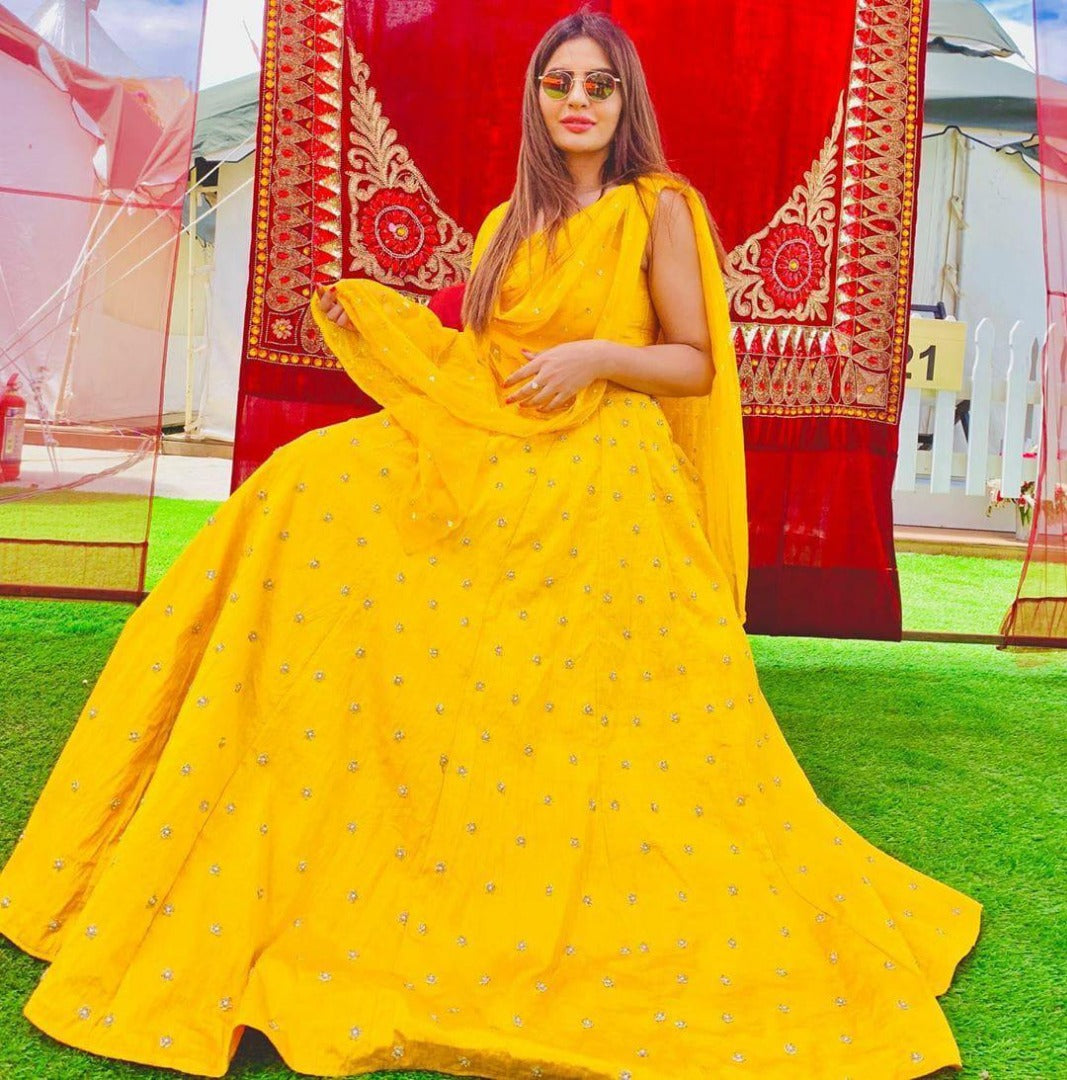 Yellow banglori silk ceremonial lehenga choli