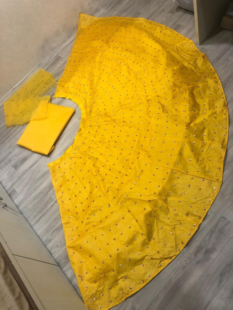 Yellow banglori silk ceremonial lehenga choli