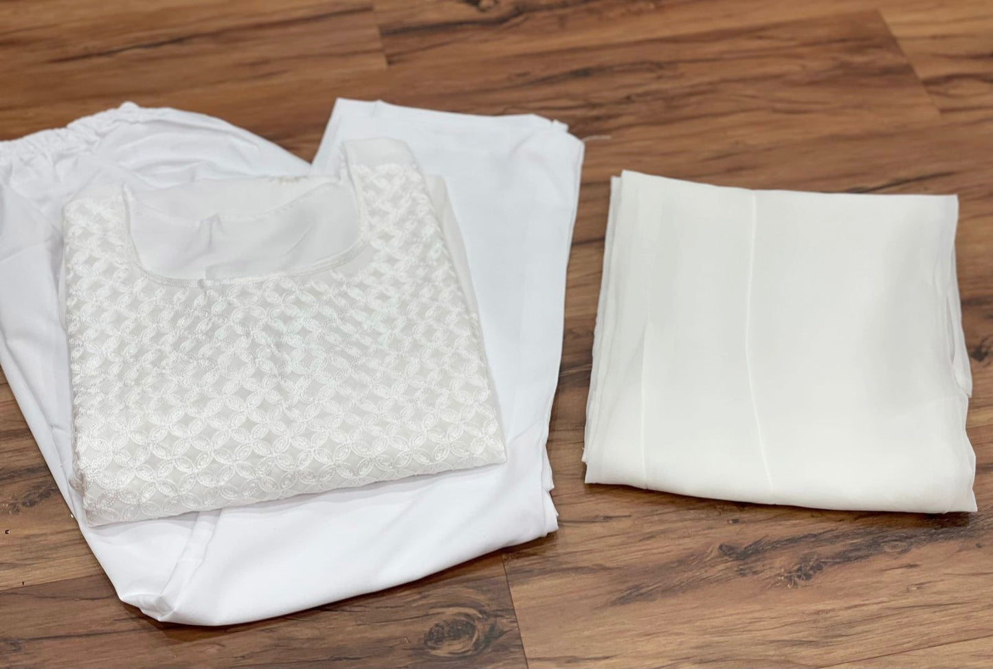 White georgette chain stitch embroidered salwar suit