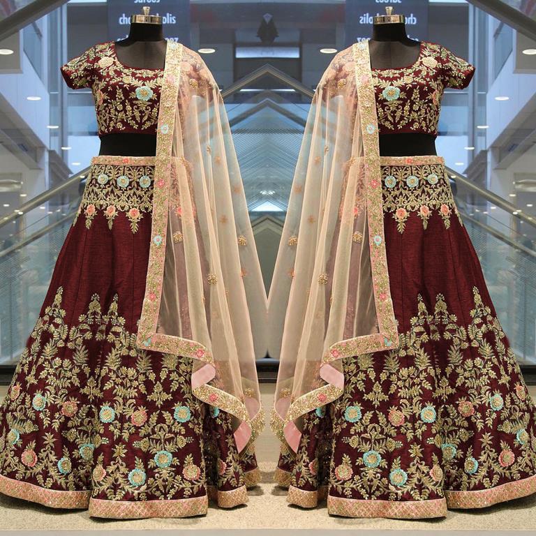 Gorgeous Maroon heavy embroidered Bridal lehenga