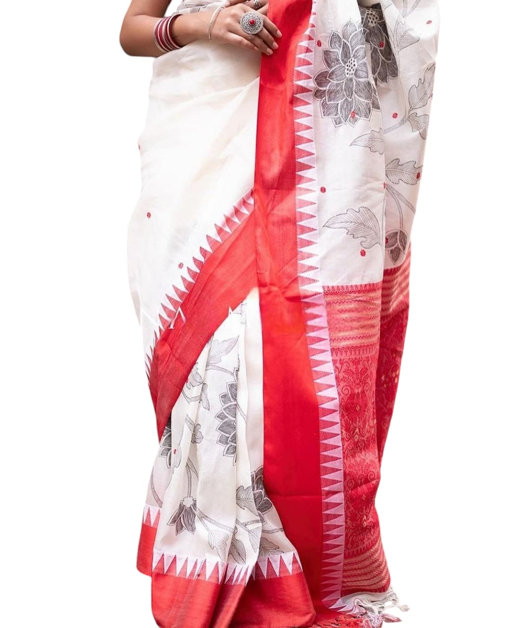 White Linen Cotton Digital Printed Casual Wear Saree
