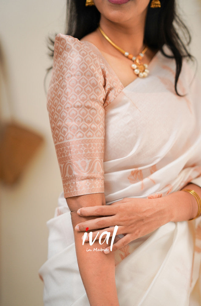 White banarasi silk jacquard work saree