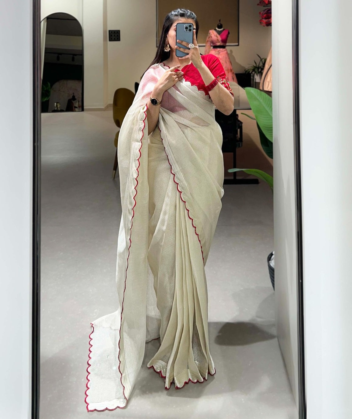 White manipuri tussar arca work stylish saree