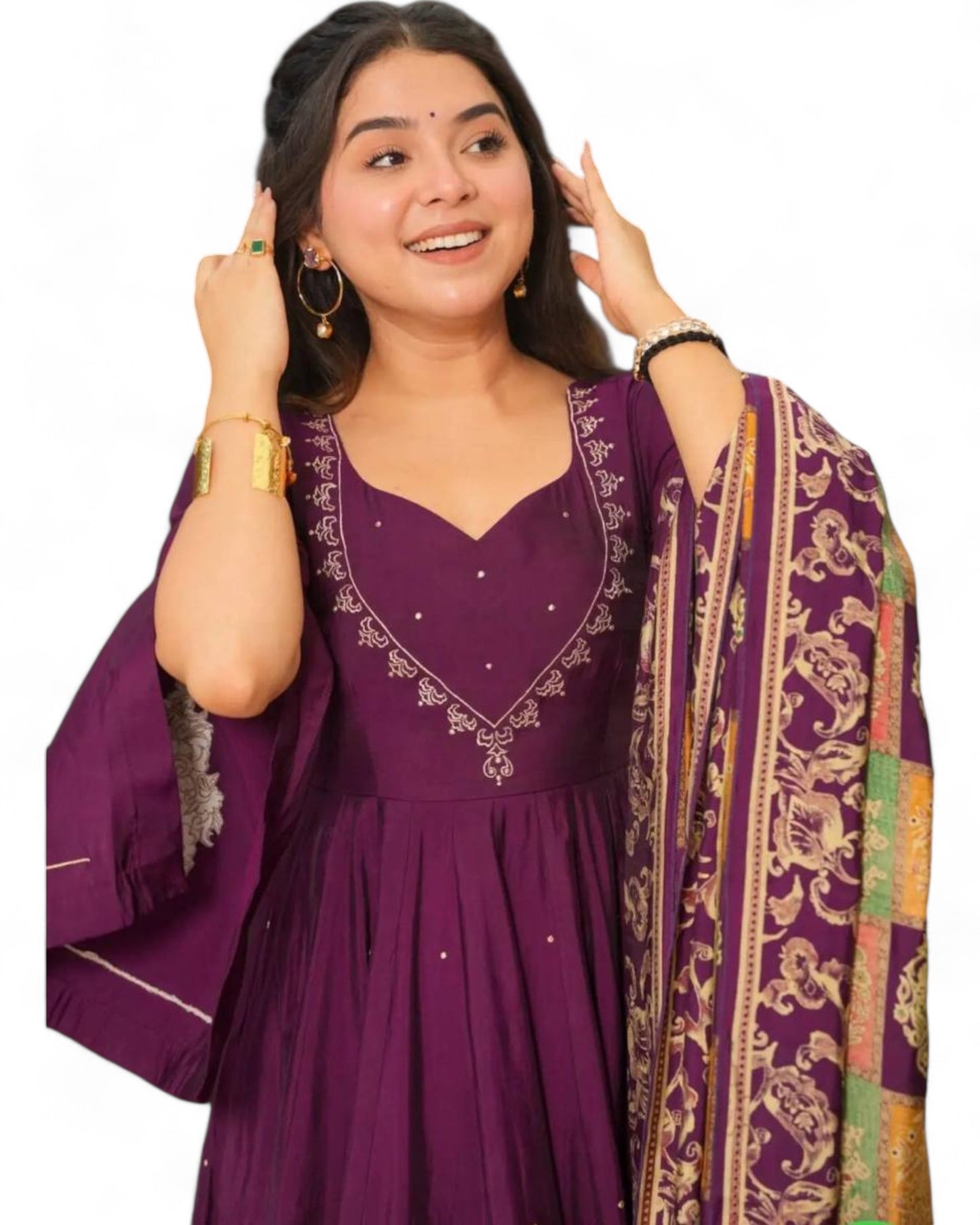 Wine Roman Silk Anarkali Suit Set with Sequin Work Dupatta