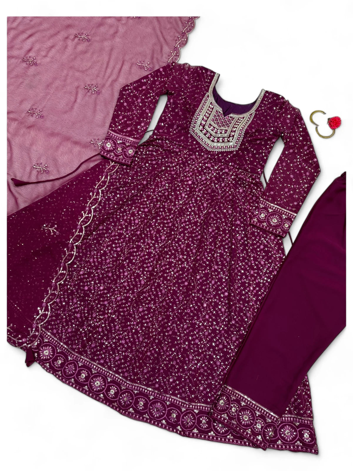 Wine stylish designer wedding anarkali suit