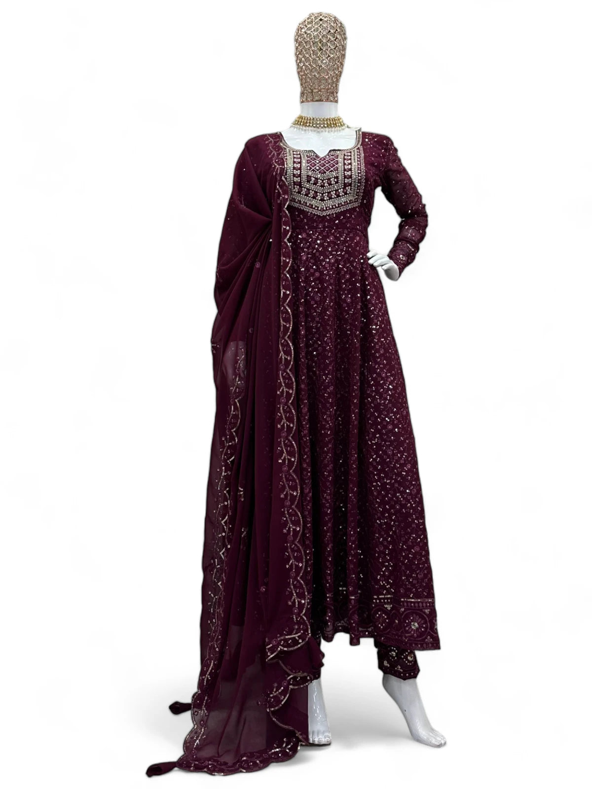 Wine stylish designer wedding anarkali suit