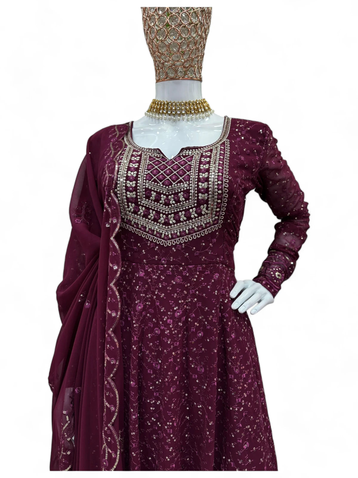 Wine stylish designer wedding anarkali suit