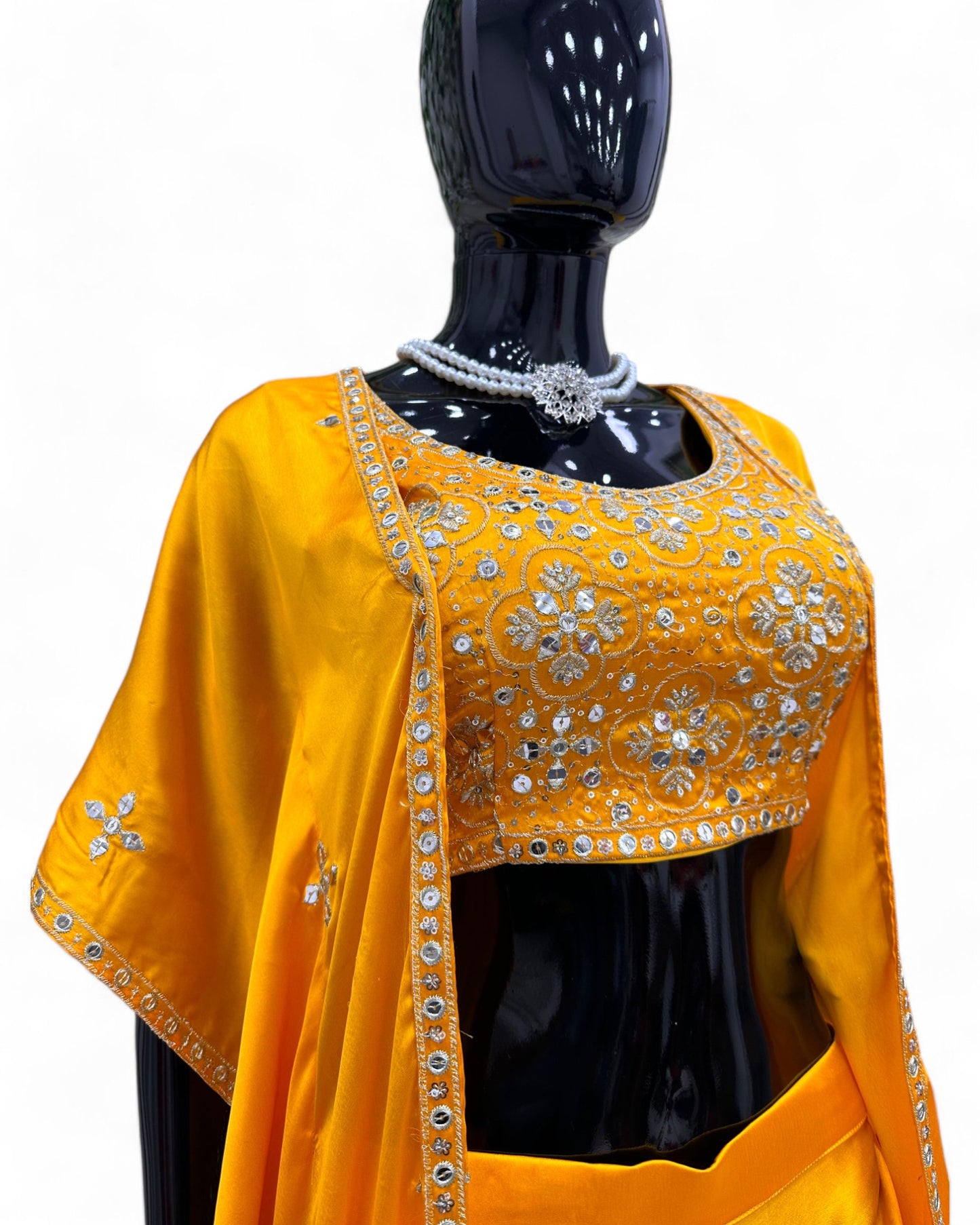 Yellow Satin Ready Wear Indo Western Dhoti Suit with Shrug Koti