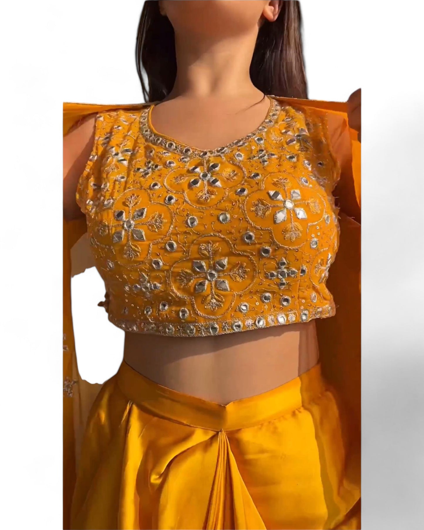 Yellow Satin Ready Wear Indo Western Dhoti Suit with Shrug Koti