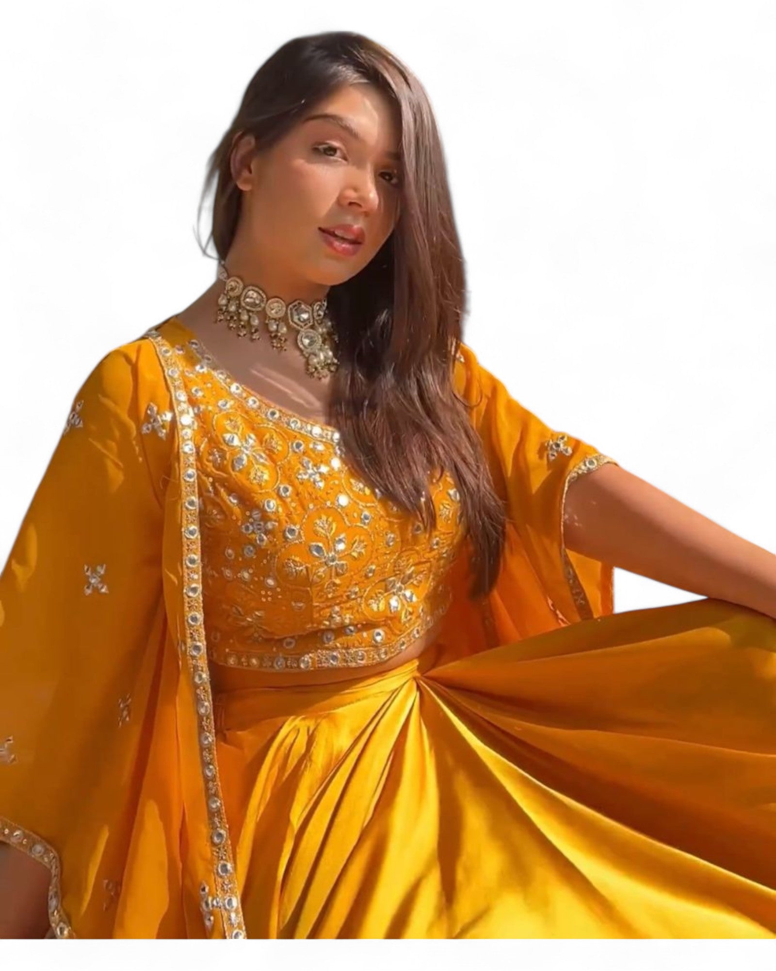 Yellow Satin Ready Wear Indo Western Dhoti Suit with Shrug Koti