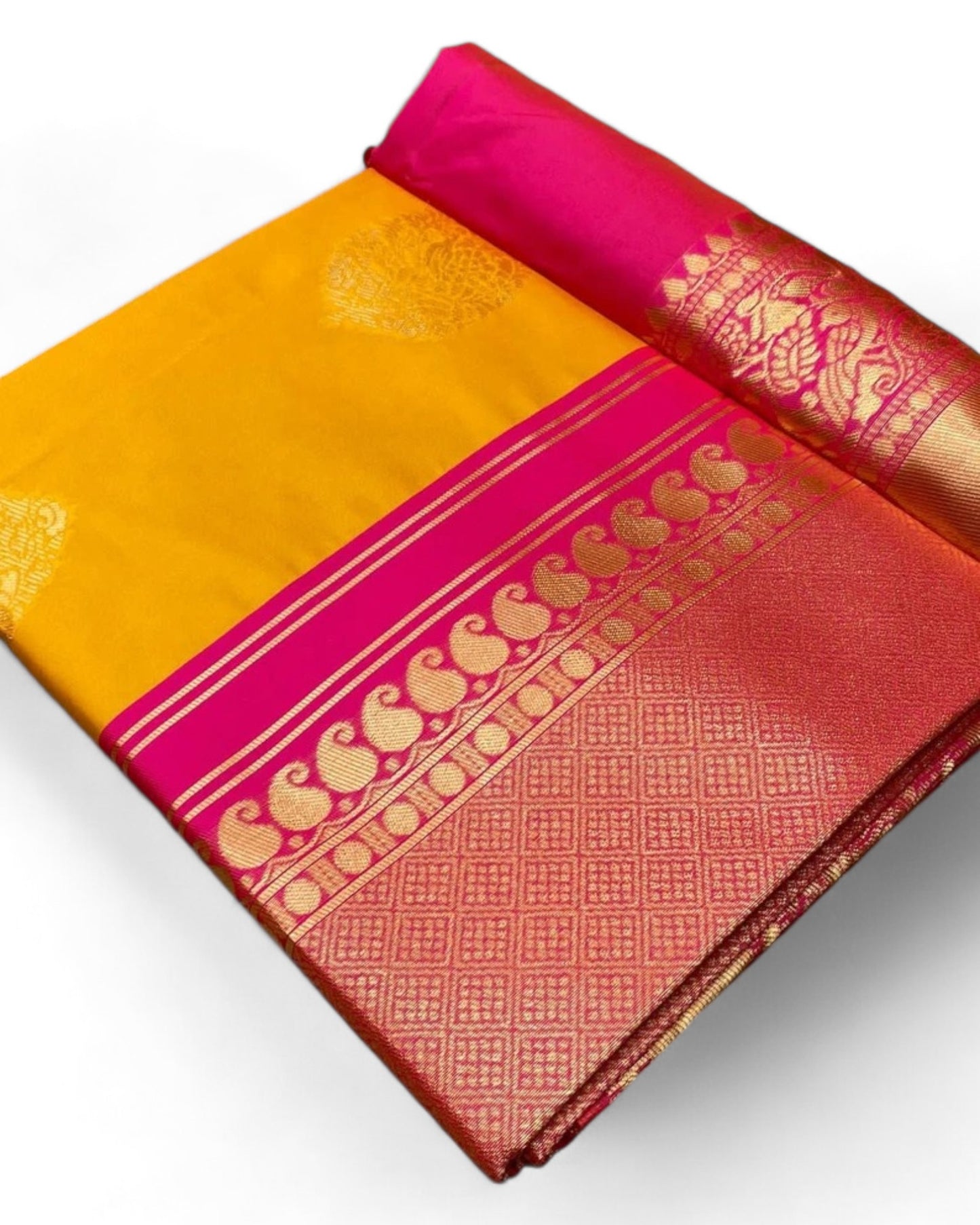 Yellow lichi silk rich pallu jacquard work ceremonial saree