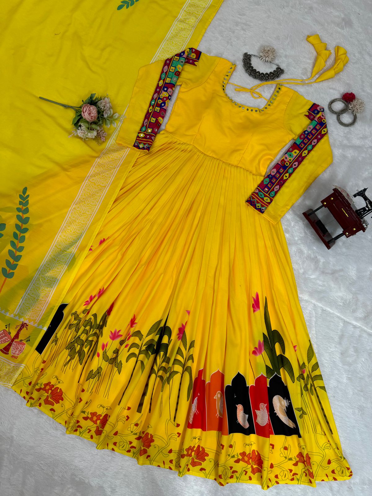 Yellow rayon navratri garba special anarkali suit