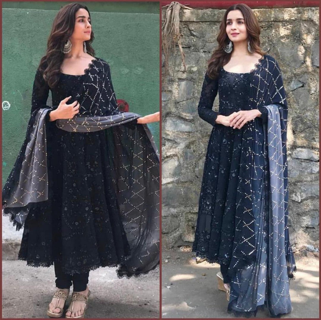 alia bhatt Black georgette partywear anarkali suit