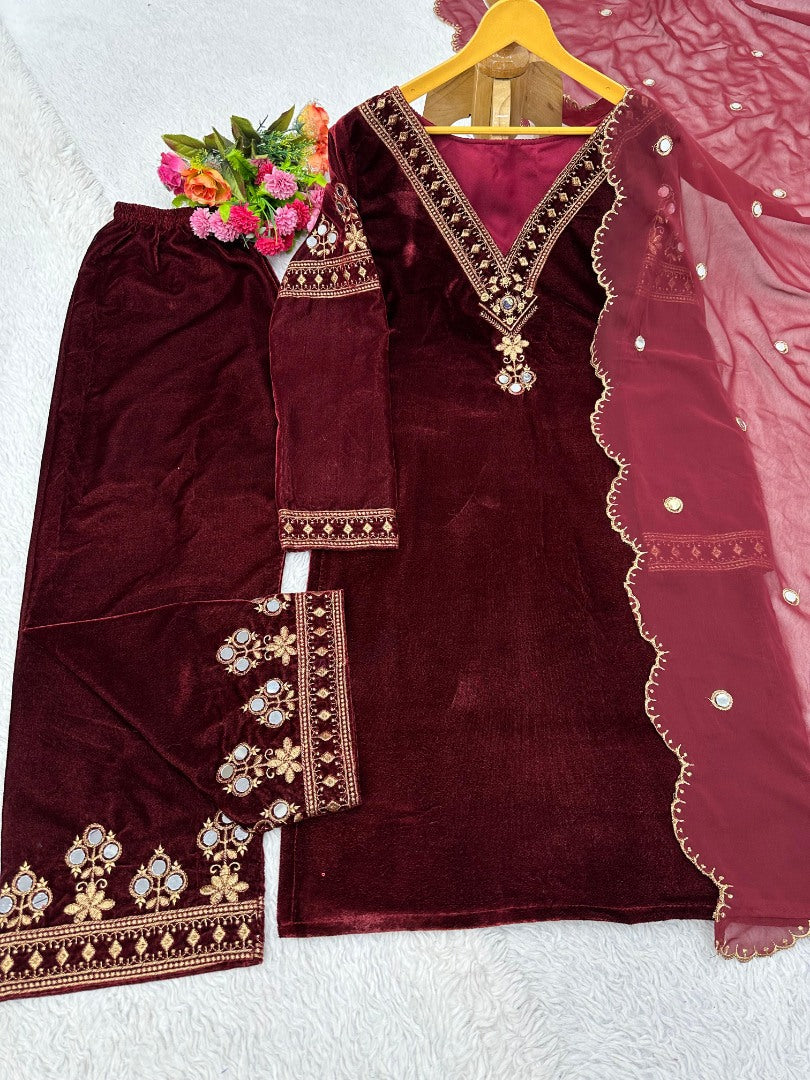 Alia bhatt maroon velvet bollywood pant salwar suit