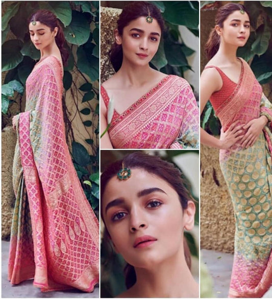 alia bhatt multicolor designer digital printed satin saree