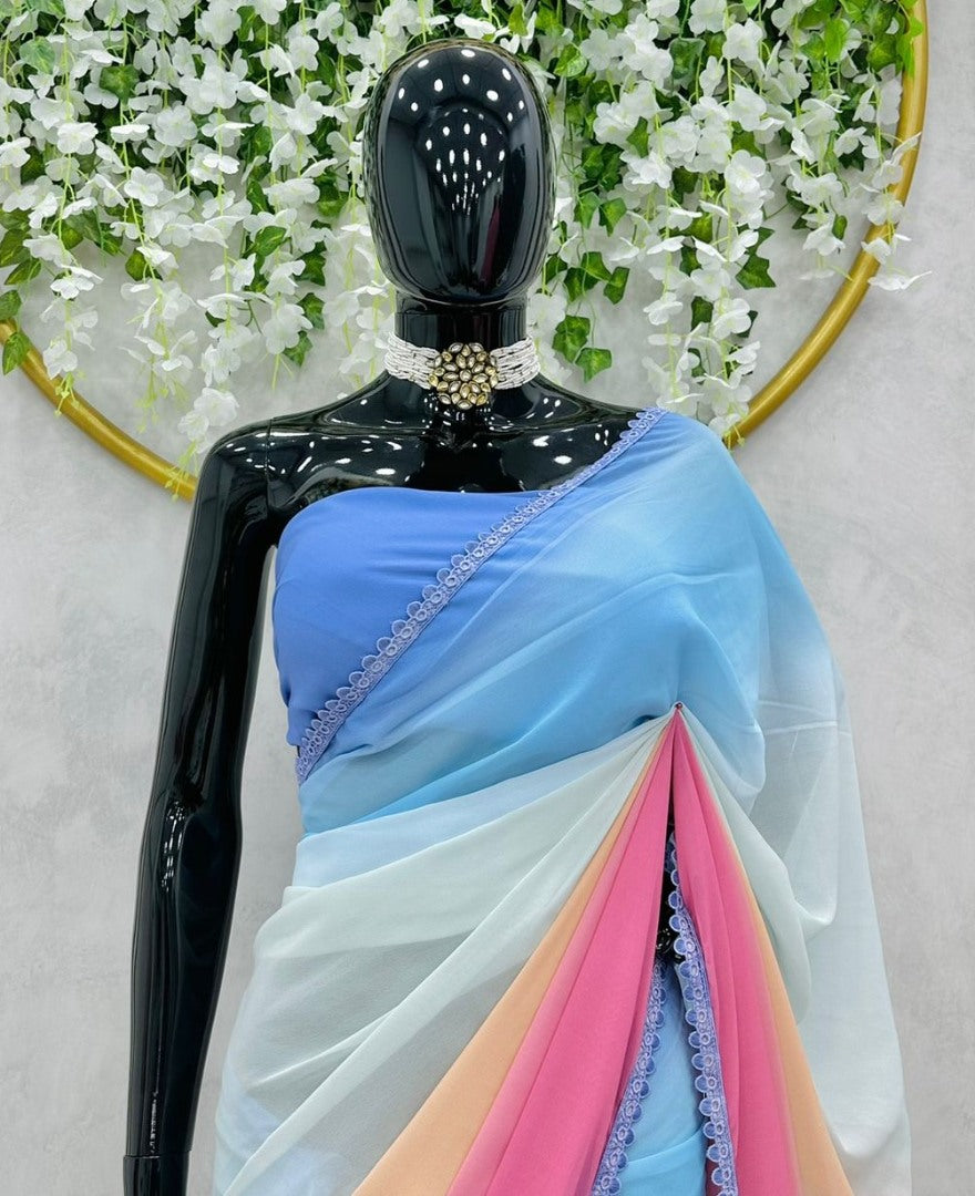 Alia bhatt multicolor georgette printed designer bollywood saree