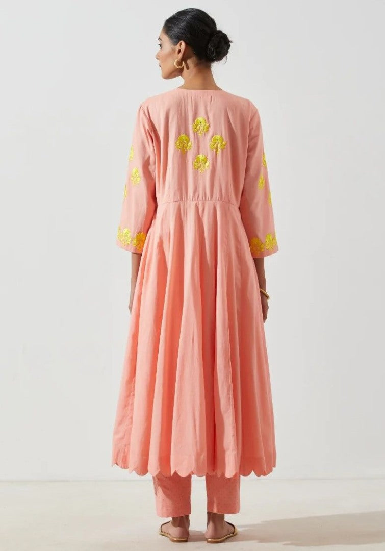 Alia bhatt peach maslin cotton embroidered designer kurti